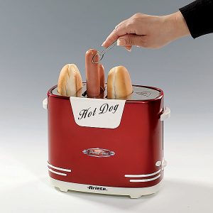 Machine à hot dog professionnelle avec 2 brochettes chauffantes en acier inoxydable pour chauffer les saucisses et réchauffer les petits pains 422 W Diamètre du panier 160 mm 